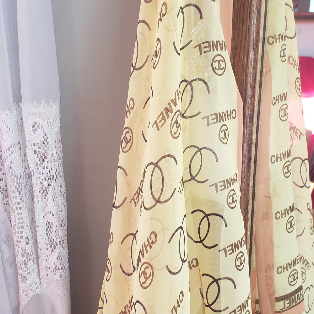 CHANEL Yellow and Black Logo Scarf